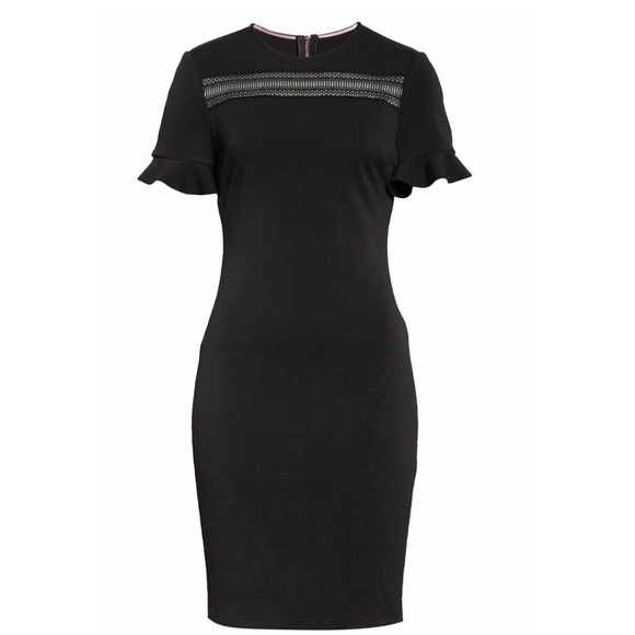 Ted Baker Livsia Lace Panel Pencil Black Dress - Picture 5 of 13